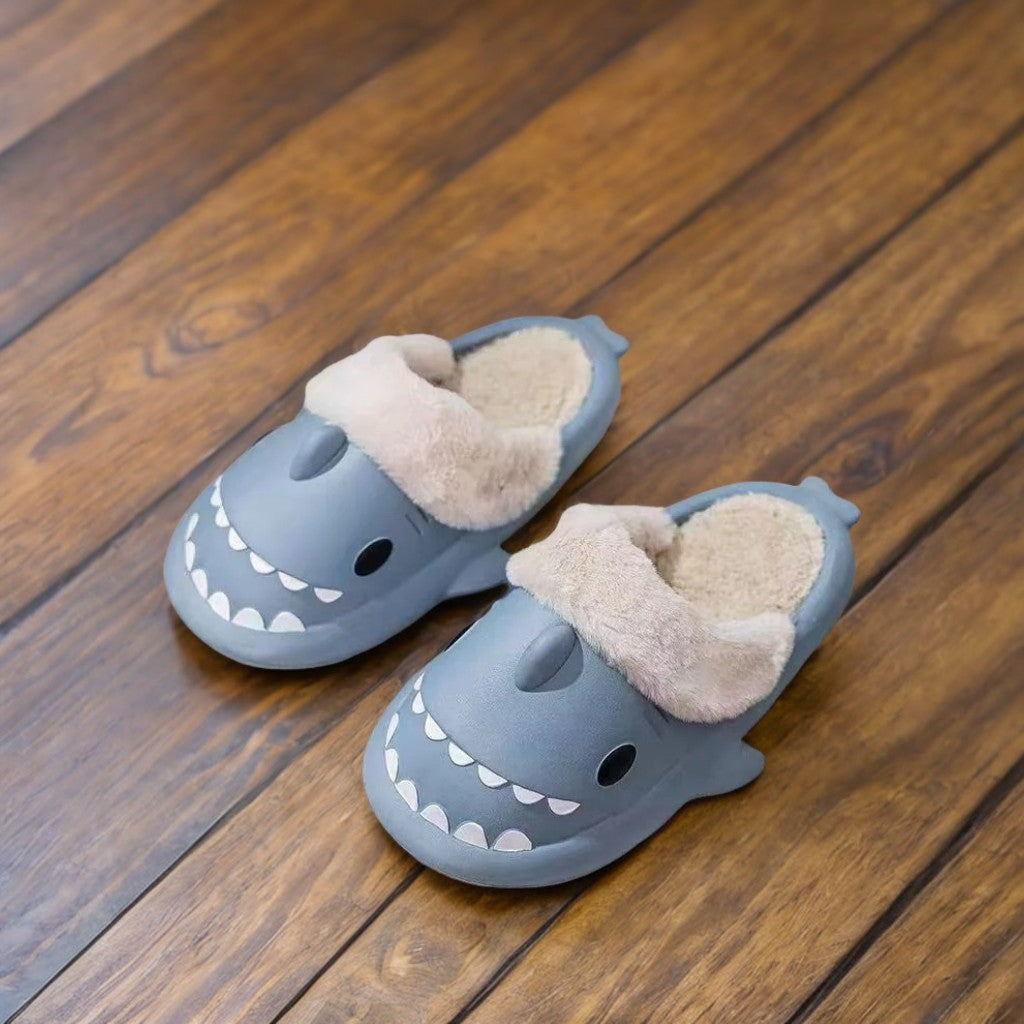 Blue Grey Shark Slippers - Cozy Comfort and Fun Style for Winter